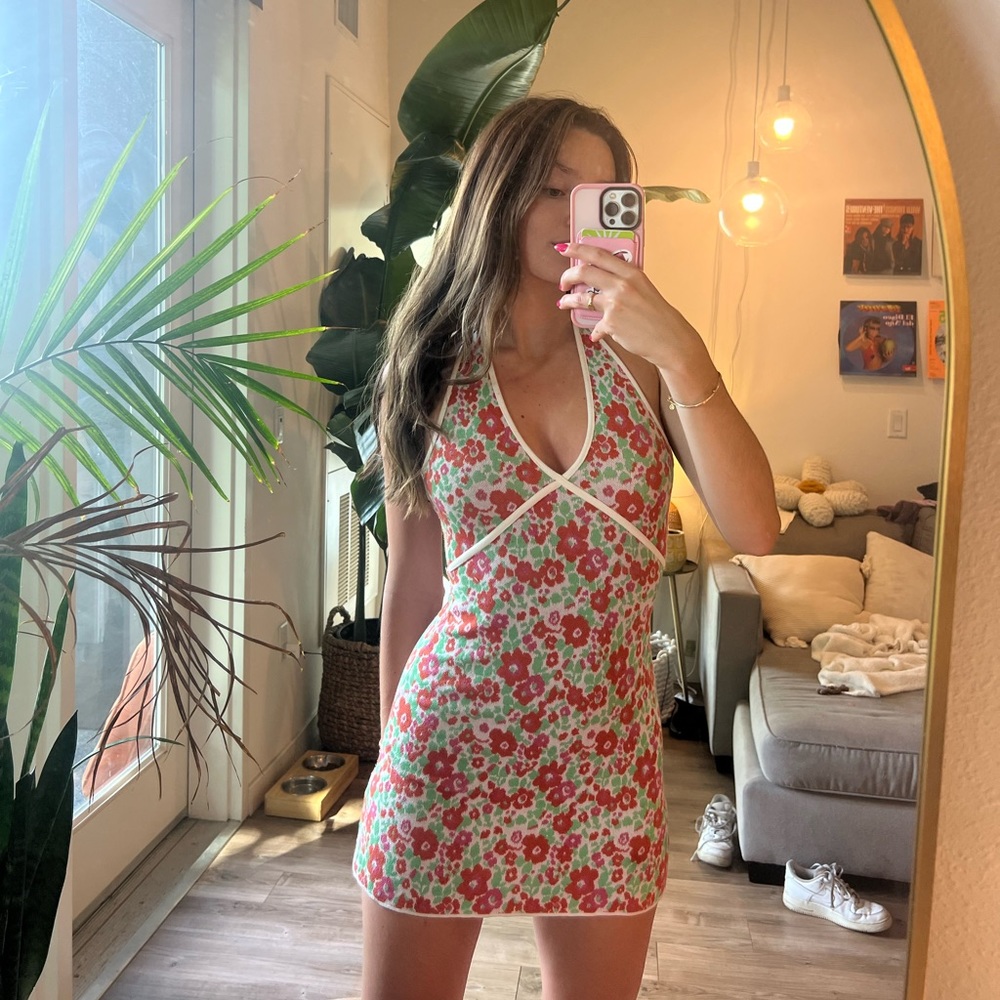 Zara floral halter mini dress